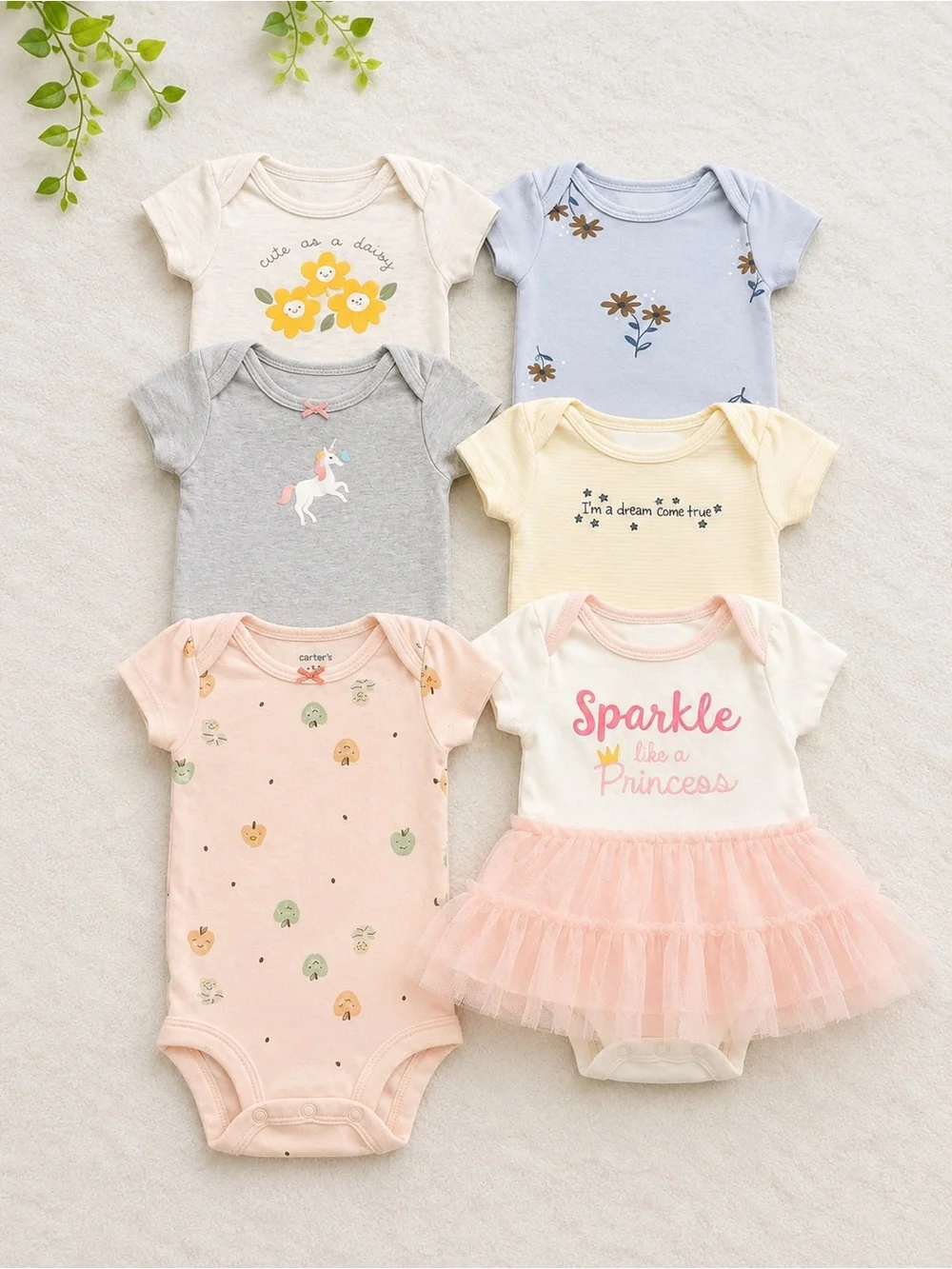 Carter's Girls' Pastel One-Piece Bodysuit Set - Pink, Cream, Gray, Blue